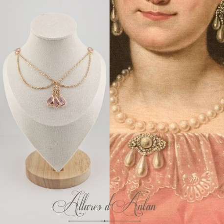 Collier- Chaine, Strass - Rose