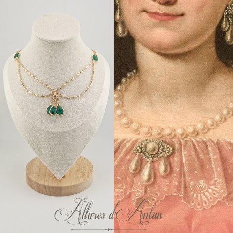 Collier- Chaine, Strass - Vert