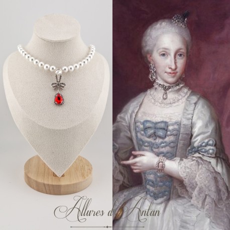 Collier Perles et Strass - Rouge