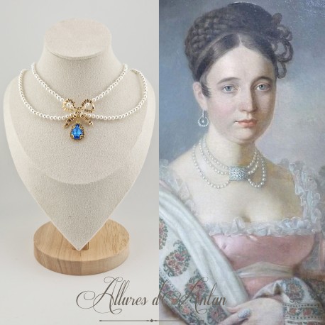 Collier Perles et Strass - Bleu