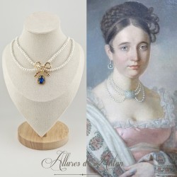 Collier Perles et Strass - Bleu