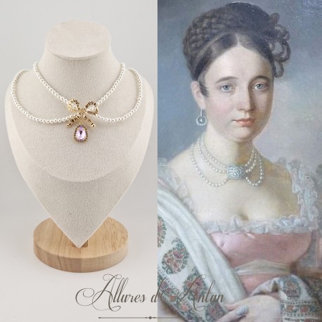 Collier Perles et Strass - Mauve