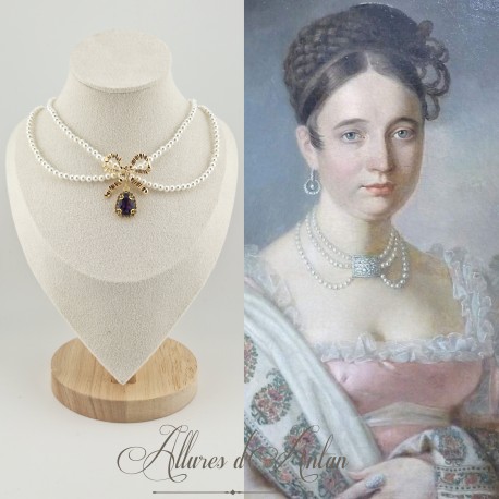 Collier Perles et Strass - Violet